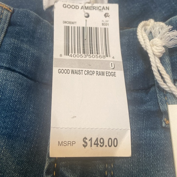 GOOD AMERICAN NWT Size 25 High Rise Crop Raw Edge Blue Jeans - Picture 3 of 11